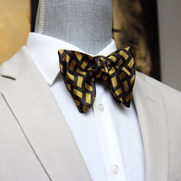 Men's Self-tied Bow Tie 100%Silk Big Butterfly Mustard Ornament S660 - Picture 8 of 14